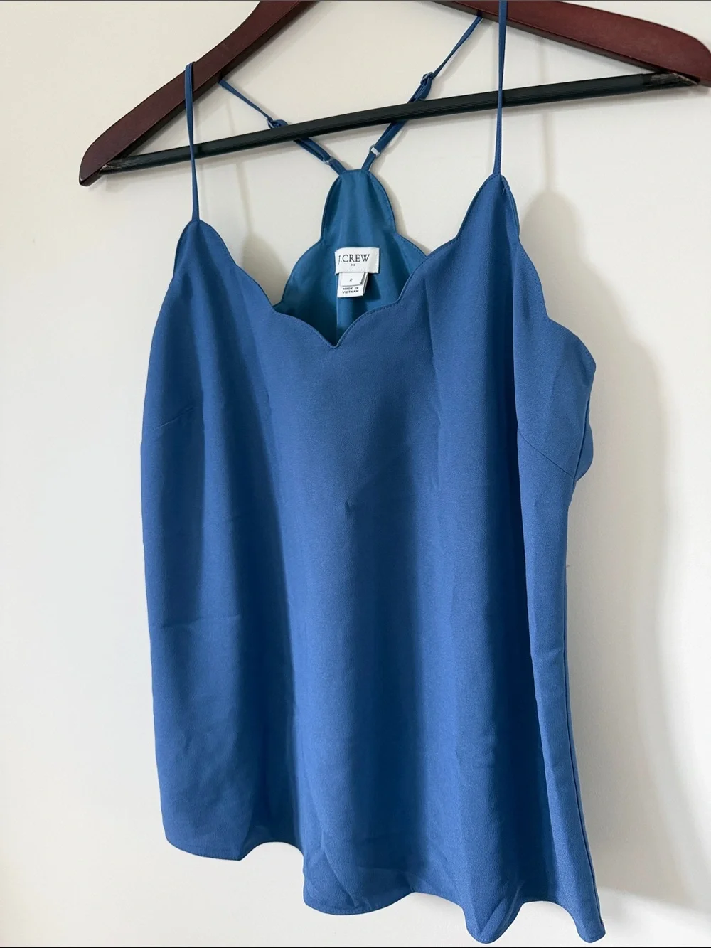J. Crew Blue Scalloped V-Neck Spaghetti Strap Tank